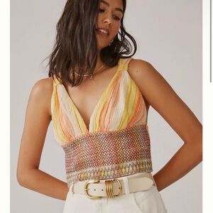 NWOT Anthropologie Striped Smocked Tank Top